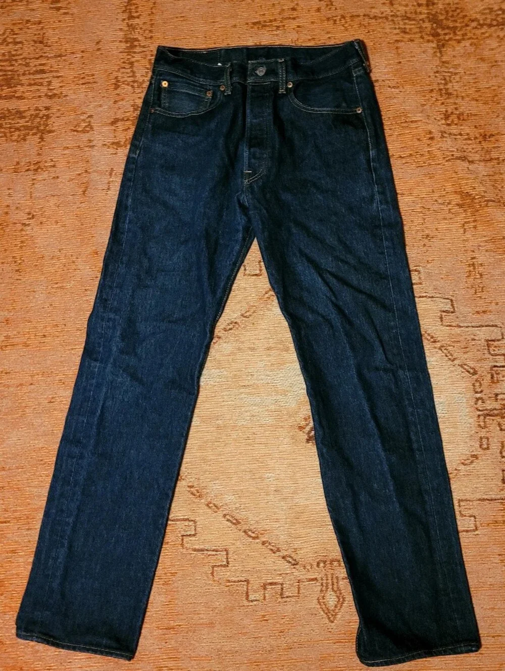 Men's Levi's 501 Straight-Leg Jeans in Dark Wash Blue Denim Button Fly